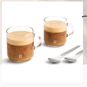 NEW Set Nespresso Lungo Glass Coffee Mugs with Spoons